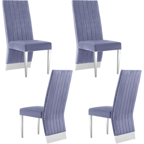 Hokku Designs Gray Velvet Upholstered Dining Chairs With Nail Head Trim